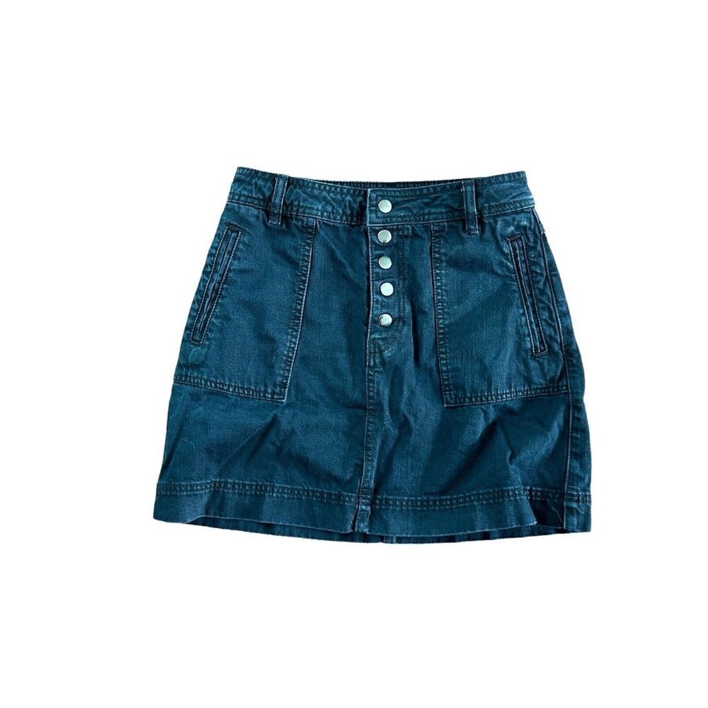 Free People Jean Skirt 25 Button Front Pockets Black Dark Wash Denim Mini